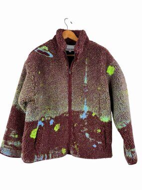 SUNDAE SCHOOL Unisex Maroon Namsan Tower Sherpa Full Zip Fleece Jacket SM